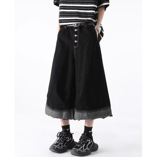 Gksss Quần short denim nam đường phố cao cấp Mỹ phong cách trung tính chất lượng cao phong cách rung cảm thiết kế viền thô