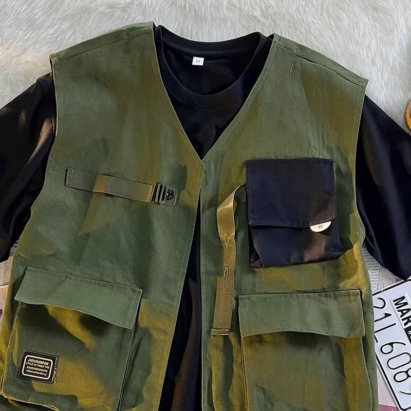 Nhật Bản Nhiều Túi Dụng Cụ Vest Nam Hợp Thời Trang Chiến Thuật Áo Vest Mùa Hè Khâu Hip-Hop Đường Phố Cao Cấp Chức Năng Phong Cách Eoco