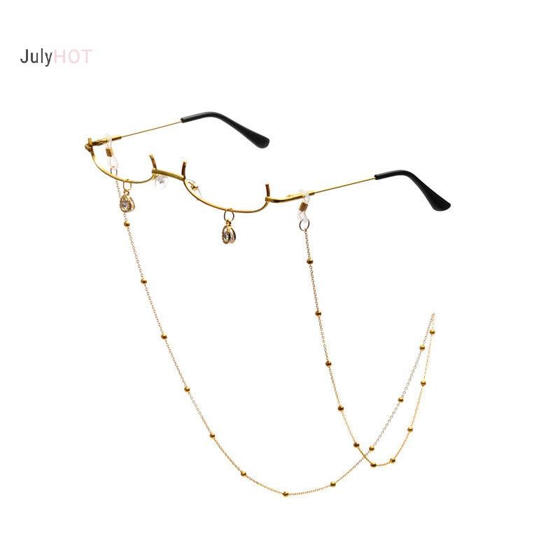 Julyhot Kính Vintage Khung Kim Loại Nửa Không Có Ống Kính Bé Gái Sang Trọng Cosplay Trang Trí Tiệc Kim Loại Không Ống Kính Nửa Khung Kính Có Dây Xích Massivedeals