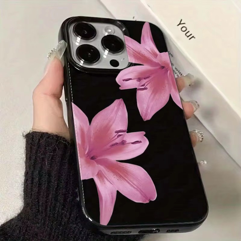Dành Cho iPhone 16 15 14 13 12 11 Pro Max 16e Cho iPhone XS Max X XR 8 7 Plus SE2020 2022 Cánh Hoa Sen Silicon Mềm Chống Sốc Màu Đen