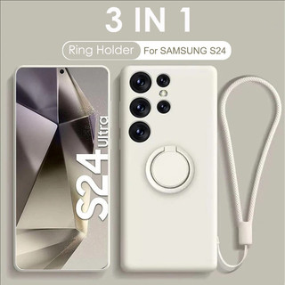 Dành Cho Samsung Galaxy S25 S24 Plus S25 Ultra S24FE Giá Đỡ Nhẫn Từ Tính Silicon Lỏng Vỏ Điện Thoại Chân Đế Chống Sốc Mềm Ốp Lưng