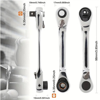 Voktta Chìa Vặn Bánh Cóc 2 Đầu 1/4 Inch Thép Không Gỉ - Cầm Tay Cờ Lê Đảo Chiều Sửa Chữa Đa Năng