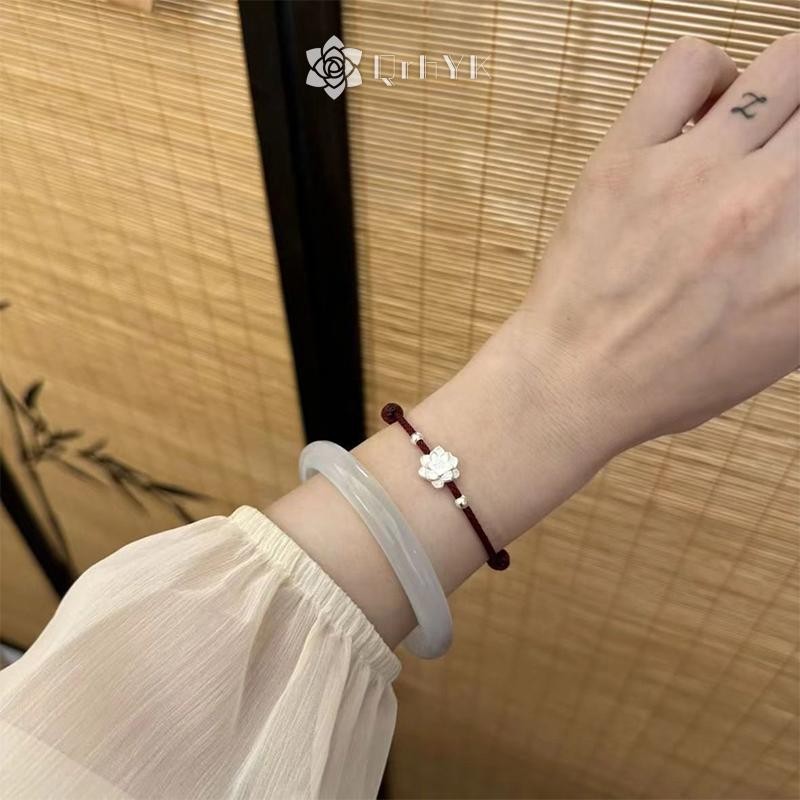 QrhYK Phong Cách Trung Hoa Tay Hoa Sen May Mắn Lắc Tay Cho Nữ Đơn Giản Tinh Tế Có Thể Điều Chỉnh Vòng Tay Trang Sức Phụ Kiện Quà Tặng Mới