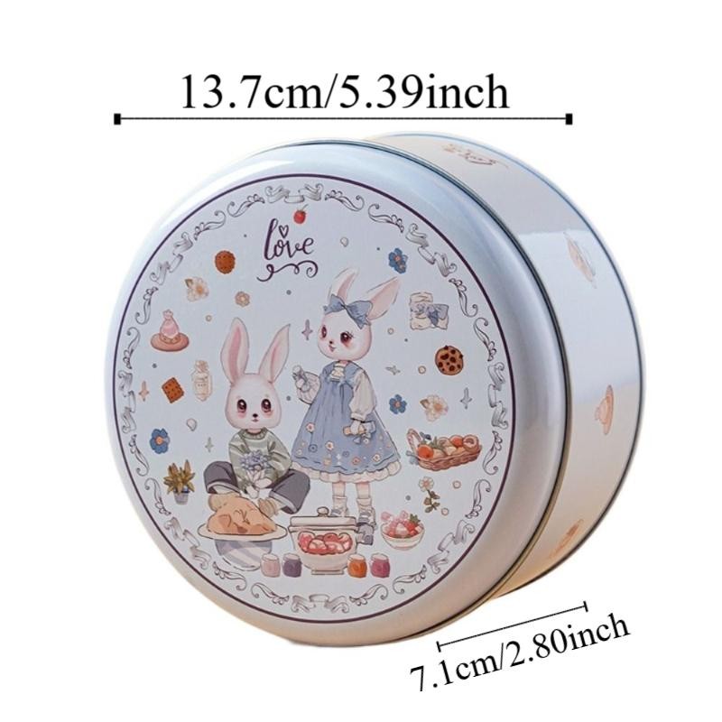 Hộp thiếc bánh quy GOODH, Hộp đựng kẹo kẹo hình thỏ hoạt hình tròn, Hộp đựng quà tặng rỗng bằng kim loại đa chức năng dễ thương Đóng gói đường đóng gói