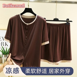 Phụ Nữ Áo Thun Quần short Bộ Đồ Ngủ Ngắn Tay Mùa Hè Mới Kích Thước Lớn Mỏng
