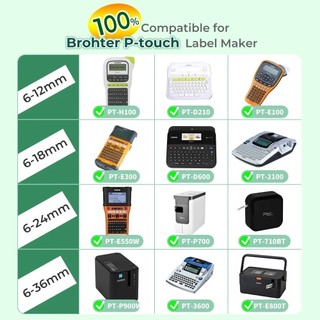 Băng nhãn tương thích 6/9/12/18/24mm TZE-231/221/211 nhiều lớp, dính chắc cho máy Brother P-Touch PTH110