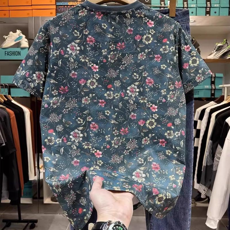 Áo thun nam ngắn tay thời trang mùa hè Retro đặc trưng phù hợp với cổ tròn Slim Fit