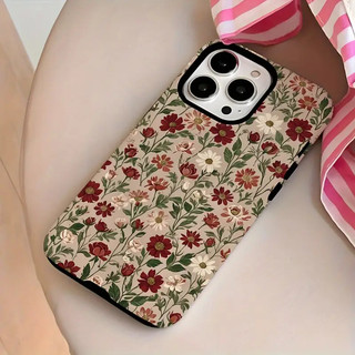 Ốp điện thoại họa tiết hoa dại màu đỏ 2 trong 1 Thích hợp cho iPhone 11 12promax 12 13 14 15 Pro max Ốp lưng 14promax 15pro 16 Pro max