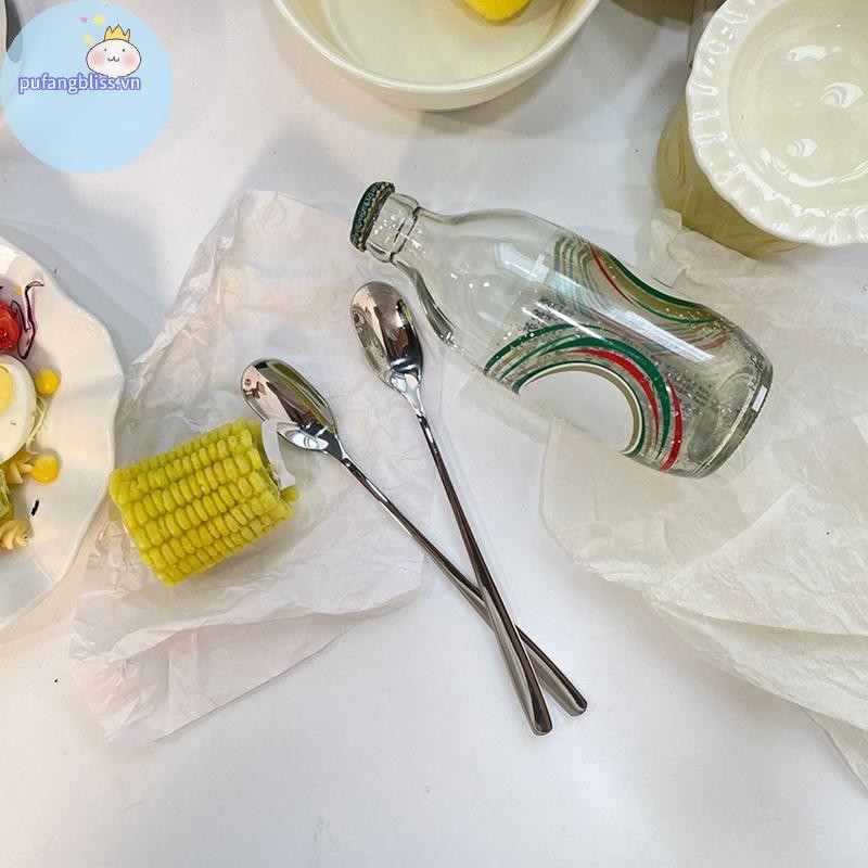 Pufangbliss Thép không gỉ Tay Cầm Dài Thìa Khuấy Cà Phê Trà Thìa Tráng Miệng Thìa Khuấy Cần Thìa Phụ Kiện Nhà Bếp VN