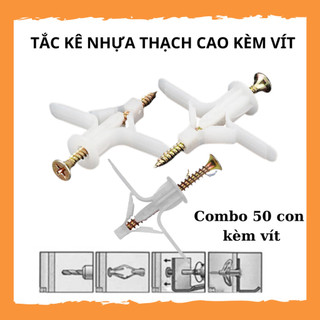 Tắc Kê Nhựa, Tắc Kê Bướm, Nở Cánh Bướm,Vít Nở Nhựa Lắp Trần Thạch Cao, Bịch 50 Tắc Kê Kèm Vít FE123