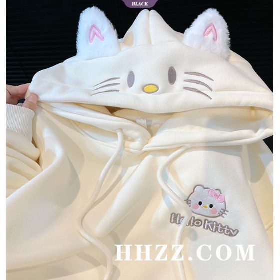 Phiên bản Hàn Quốc của phong cách đại học Áo len có mũ trùm đầu Hello Kitty Áo len nữ mùa thu đông Áo khoác rộng rãi Tide [BL]