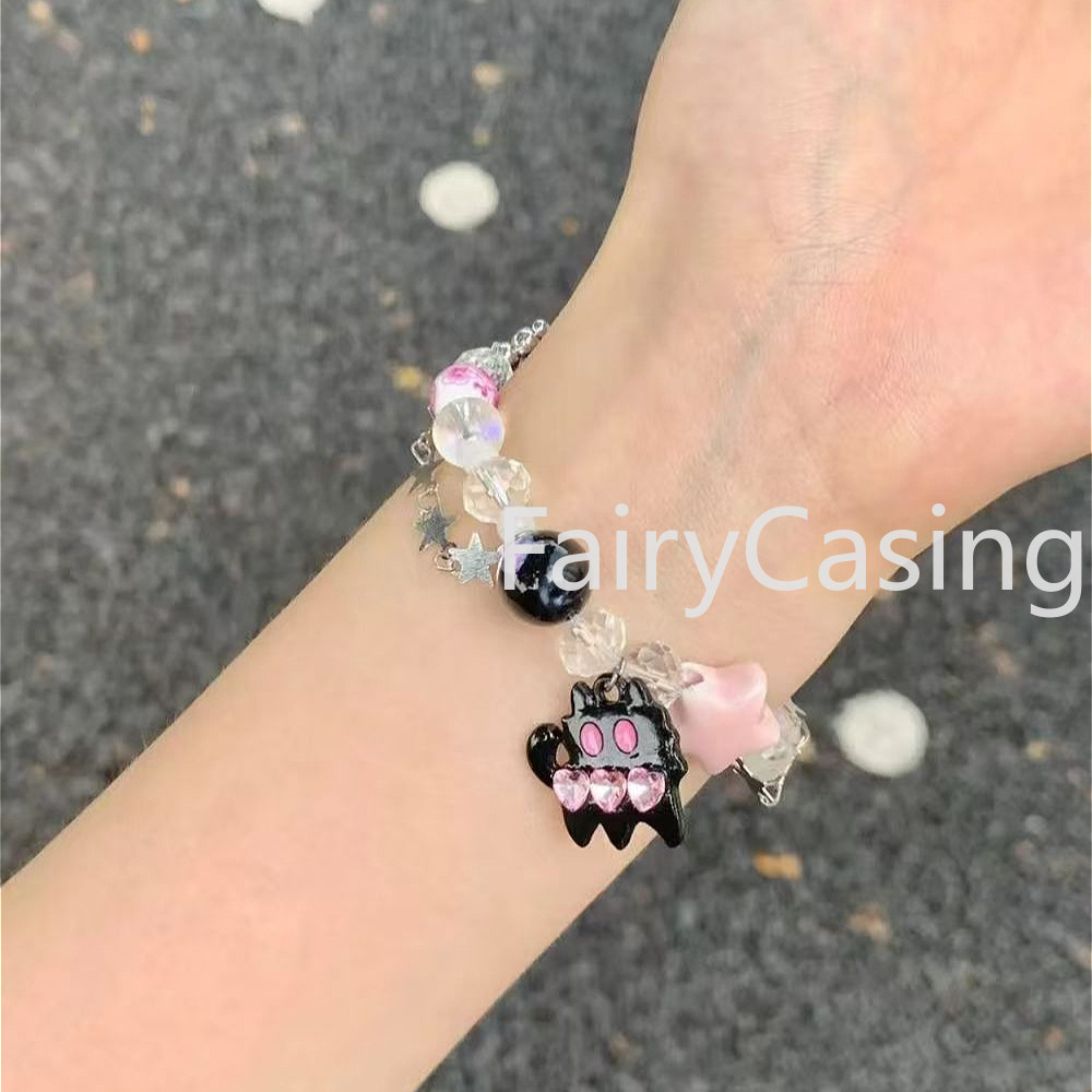Trang Sức Co Giãn Vòng Tay Cho Xiaomi Mi Band 10 9 8 7 Hạt Vòng Tay Dây Đeo Nữ Thời Trang Ngôi Sao Mèo Cổ Tay Vòng Cho Miband 6 5 4 3 NFC