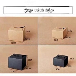 Hộp quà  kraft vuông mini nắp cài thắt nơ Vintage kèm rơm lót, hộp giấy kraft SUNND