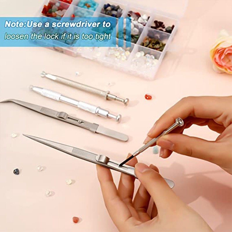 Nhíp đa năng Dụng cụ trang sức Giá đỡ đá quý Kim cương Trang sức Nhíp Bộ 4 Nhíp cực mịn