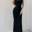 Đầm 2 dây body nữ cột lưng phối nơ form dài có mút Dress Women Thun Sen Voi Đen Thun Voan