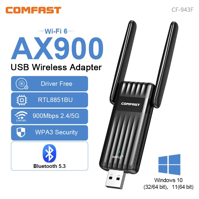Chiavetta WiFi USB AX900 WiFi 6 | Dual Band 5Ghz/2,4Ghz | Per PC Fisso | Plug & Play Windows 7/10/11