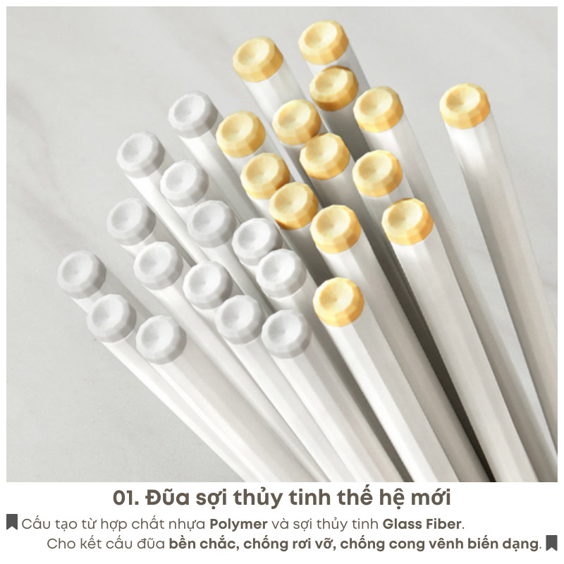 Bộ 5 Đôi Đũa Ăn Cơm Sợi Thủy Tinh Kháng Khuẩn Không Mốc Chống Trơn Chịu Nhiệt - Đũa Alloy Hợp Kim Cao Cấp| 189