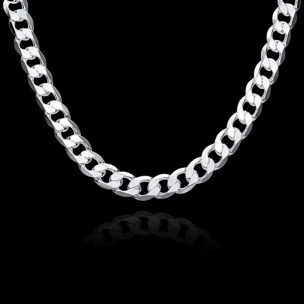 Vòng cổ bạc 925 nam, thiết kế cổ điển 12mm, phù hợp từ 18 đến 30 inch
