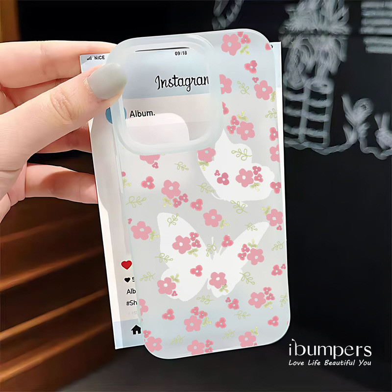 ibumpers Ốp Điện Thoại iPhone Hoa Anh Đào Màu Hồng Tươi Lãng Mạn Có Dây Buộc Dễ Thương Ốp Lưng Trong Suốt Nhám Mờ Chống Bẩn Chống Sốc Cho IPhone 16 15 14 12 13 11 Pro Max IP 7 8 Plus X XS XR