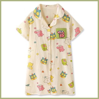M-3XL Size Lớn Váy Ngủ Cardigan Nữ Cá Sấu Nhỏ Bộ Đồ Ngủ Ngắn Tay Nữ Hoạt Hình Bộ Đồ Ngủ Váy Dễ Thương Mùa Hè Tay Ngắn Cardigan Rời Thoải Mái Homedress Quần Áo Ngủ Size Vừa Lớn Quần Áo Nữ