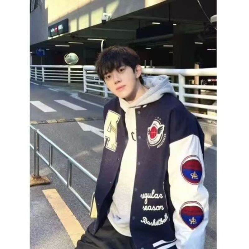 VG Nam Mỹ Chữ Lông Huy Hiệu Thêu Đồng Phục Bóng Chày, Áo Khoác Dài Tay Xu Hướng Đường Phố, Unisex