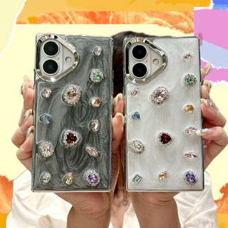 Ốp vuông cho iPhone 16 15 14 13 11 12 Pro Max thời trang mạ điện hình giọt nước keo đá quý chống sốc