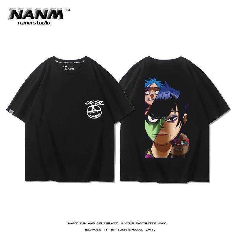Street Fighter Gorillaz Ban Nhạc Áo Thun Tay Ngắn Nam Nữ Cặp Đôi Hoạt Hình Mỹ Cao Cấp Phong Cách Rock ins Nửa Tay
