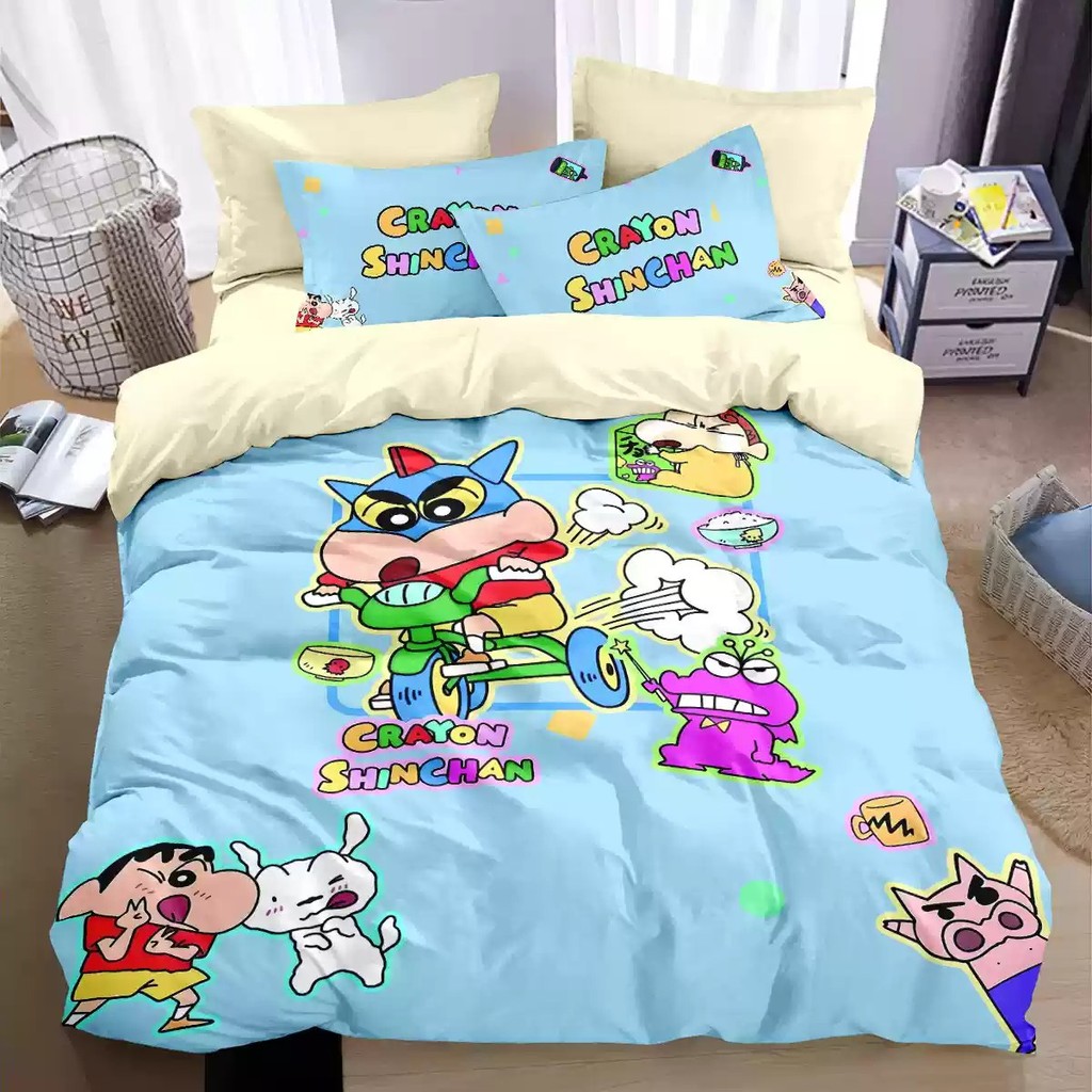 PS1 Crayon Shin-chan 4IN1 Ga Trải Giường Chăn Gối Bộ Chăn Ga Gối Phòng Ngủ Có Thể Giặt Anime Phù Hợp Với SP1