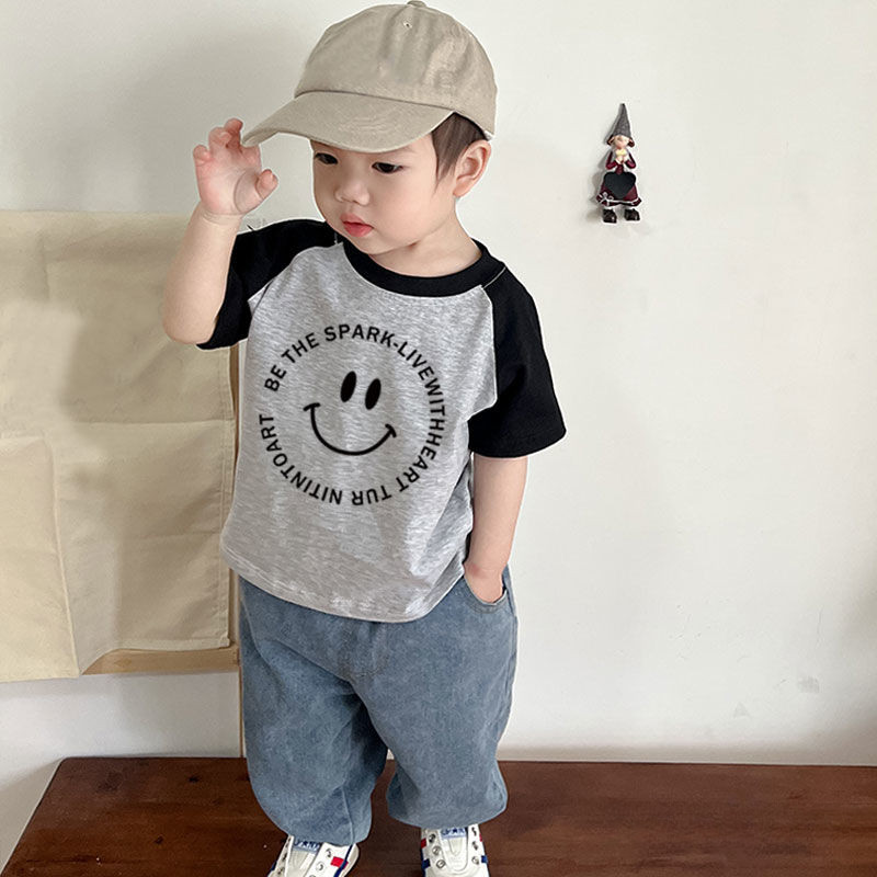 Áo thun Cotton Raglan ngắn tay hoạt hình hợp thời trang 2025 cho trẻ em