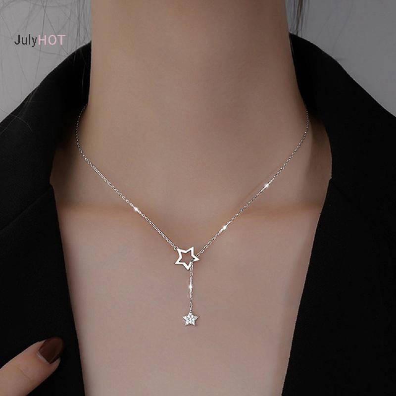 JULYHOT Zircon Ngôi Sao Vòng Cổ Hợp Kim Rỗng Thanh Lịch Xương Đòn Dây Chuyền Tính Khí Đơn Giản sel Vòng Cổ Màu Bạc Trang Sức Cho Nữ Quà Tặng Massivedeals
