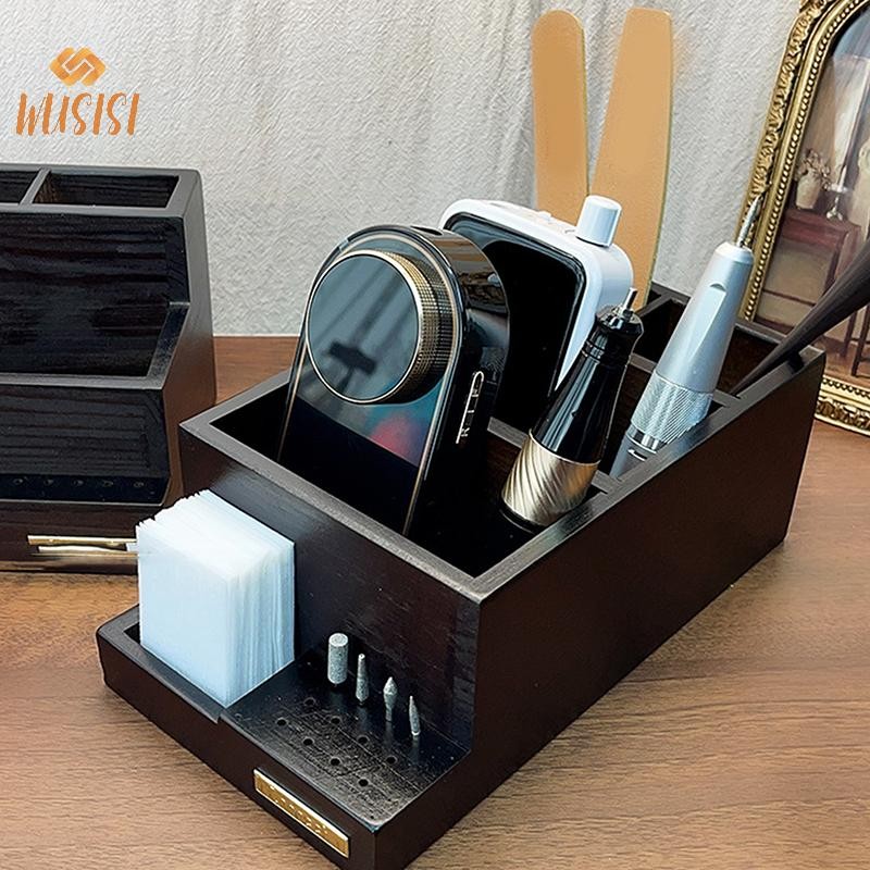 WUSISI Giá đỡ mũi khoan móng tay bằng gỗ 10 lỗ, hộp lưu trữ trưng bày dụng cụ mài nail