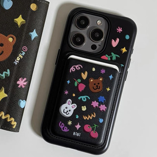 Ốp bảo vệ thẻ họa tiết hình chú thỏ graffiti dễ thương Hàn Quốc cho iPhone 15pro 15promax 14 14promax 14pro 16 pro max 16 plus màu đen