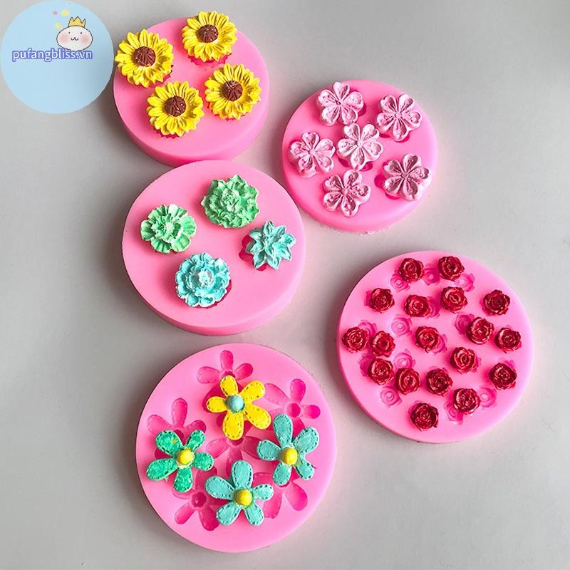 Pufangbliss Bộ sưu tập hoa đa phong cách Khuôn silicon DIY Bánh được trang trí bằng kẹo mềm dạng lỏng Khuôn nướng bánh nhà bếp VN