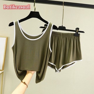 Phụ Nữ Modal Cotton tank top Set Loose Casual Lounge Mặc Bộ Đồ Ngủ Bộ Đồ Ngủ Không Tay Áo Quần Short