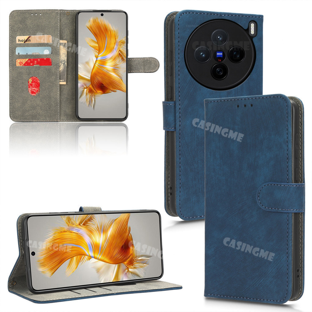 Vivo X200 5G 2024 Flip Matte Leather Case cho Vivo X200 VivoX200 X100 X 200 200X Pro Mini 4G 5G 2024 Vỏ điện thoại Ví da PU Vỏ bảo vệ chống sốc