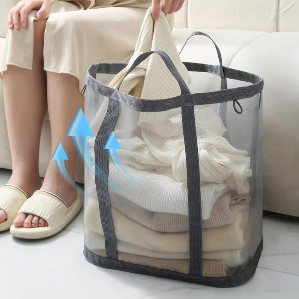 Giỏ lưới CHEESELY gập lại, dung tích lớn đựng quần áo bẩn/đồ chơi/đồ lặt vặt