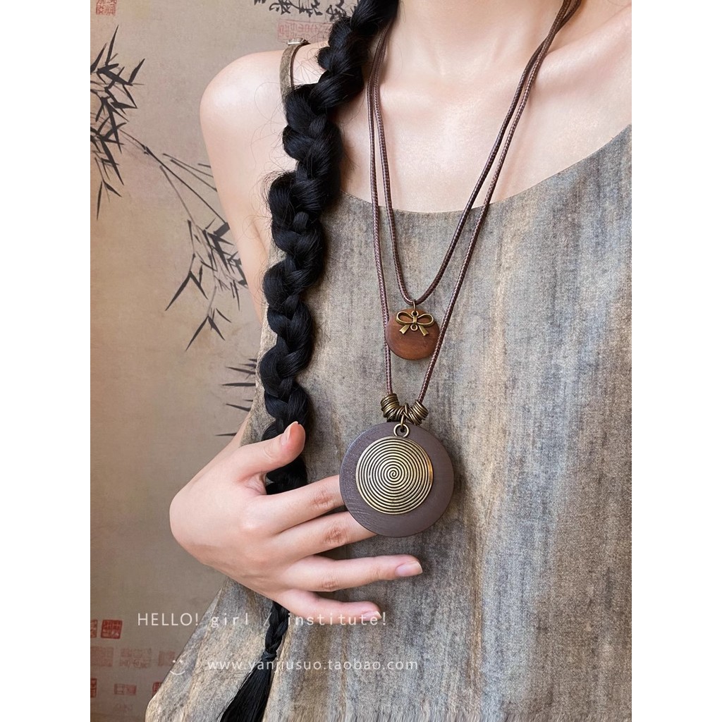 [Jewbeauty] Vòng cổ lông vũ bằng đồng Zen Trung Quốc mới dành cho nữ phong cách dân tộc Bohemian hai lớp mặc áo len dài dây chuyền phụ kiện