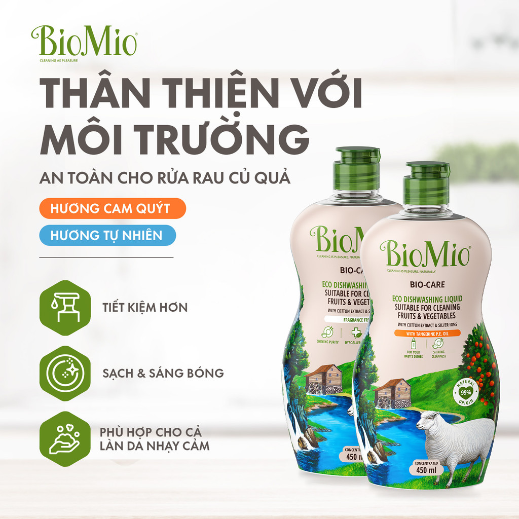Mô tả Nước rửa chén bát hữu cơ BIOMIO BIO-CARE 450ml đa năng an toàn rửa được trái cây rau chén bát em bé - 5