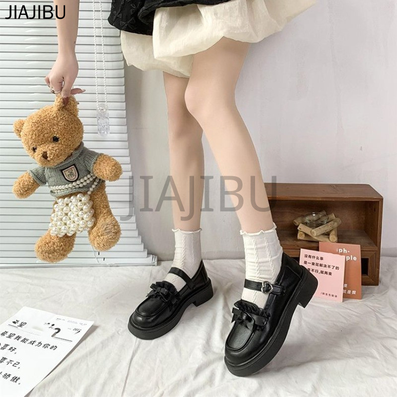 Giày Đi Học Màu Đen Phong Cách Anh Dành Cho Bé Gái Tuổi Teen Giày Da Cosplay Phong Cách Retro Giản Dị Dành Cho Nữ Korean Fashion Beige Platform Mary Jane Shoes Japanese JK Uniform Lolita Doll Shoes Giày Công Chúa Nơ Y2K Của Pháp Giày Khiêu Vũ Giày Búp Bê