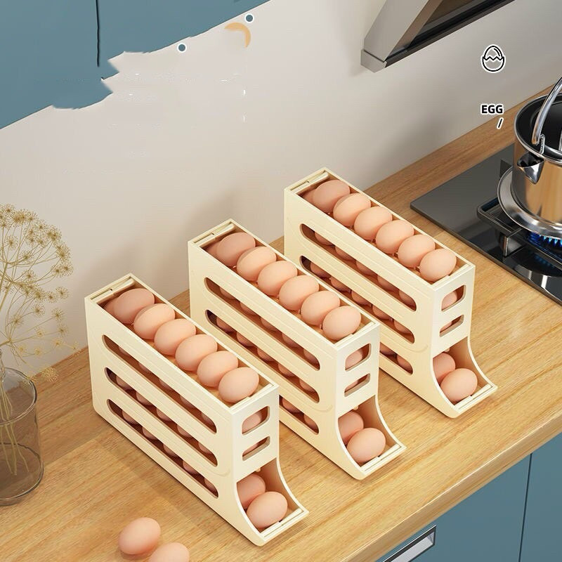 Khay Trứng 4 Tầng Lăn Tự Động - Khay Đựng Trứng Tủ Lạnh Tự Lăn Thông Minh