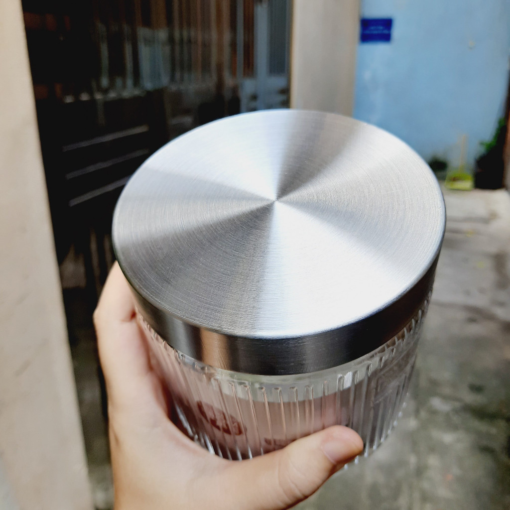 Hũ thủy tinh SỌC nắp INOX xoáy chặt khít đựng đồ khô, gia vị, muối dưa cà, decor bếp xinh xắn