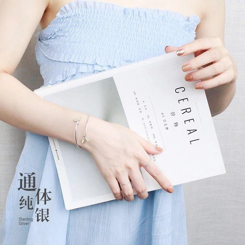 Vòng tay Opal Bạc Sterling Vòng tay đơn giản Mở có thể điều chỉnh