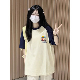 Áo Phông áo Thun Oversize Shin Màu Be giáp lăng tay xanh than
