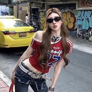 Meisha888 Áo ngắn tay lệch vai không đều phong cách Mỹ dành cho nữ mùa hè đẹp