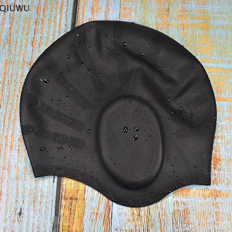 Qiuwu Người Lớn Mũ Bơi Co Giãn Cao Nam Nữ Mũ Bể Bơi Chống Thấm Nước Bảo Vệ Tai Tóc Dài Mũ Lặn Silicon Lớn.