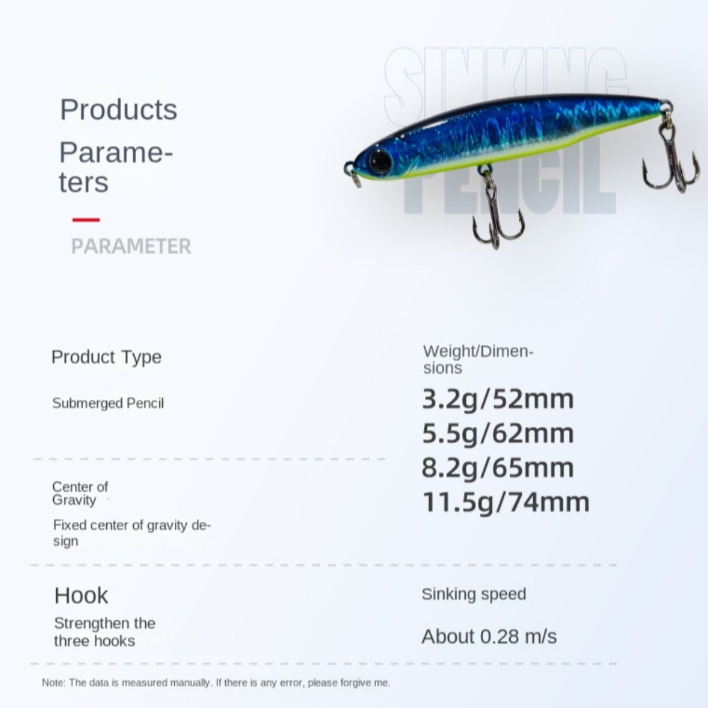 Mồi Cá Wobbler Bút Chì Cho Bass với VMC Treble Hook 5g & 11.5g - Phù Hợp Đi Bộ Cùng Chó