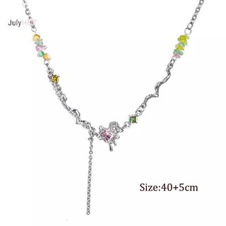 Julyhot Nhiều Màu Sắc Đá Nghiền Đính Hạt Vòng Cổ Dành Cho Nữ Cô Gái Ánh Sáng Sang Trọng Trái Tim Ngọt Ngào Xương Đòn Dây Chuyền Phụ Kiện Trang Sức Quà Tặng Massivedeals