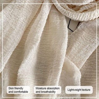 Khăn Hijab MKYCO turban thoáng khí nhăn, màu trơn cỡ lớn