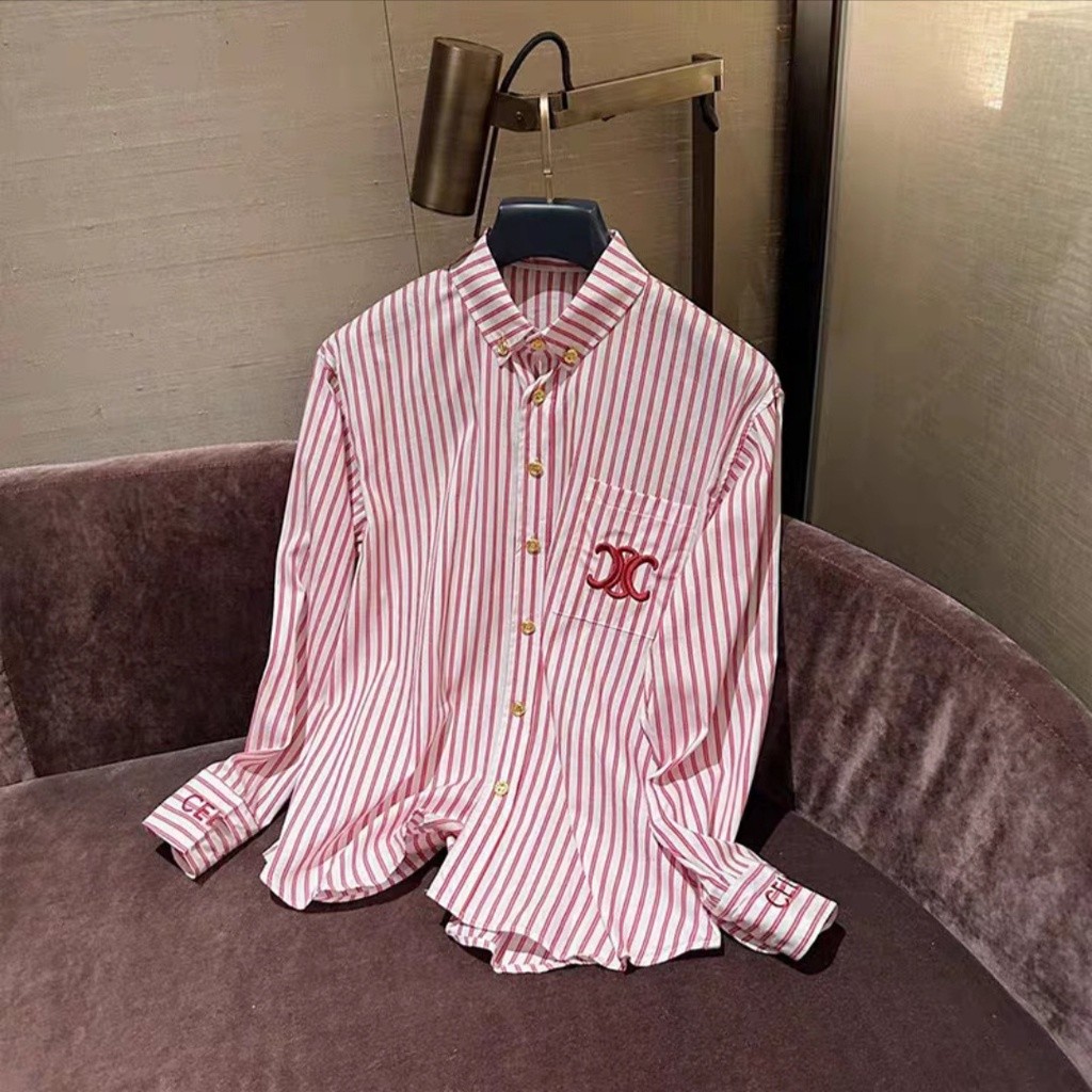 Áo Sơ Mi Kẻ In Chữ GC Ce Lin KCloset SoMi Chất Cotton Dáng Rộng Dày Dặn Nữ Tính NVA284