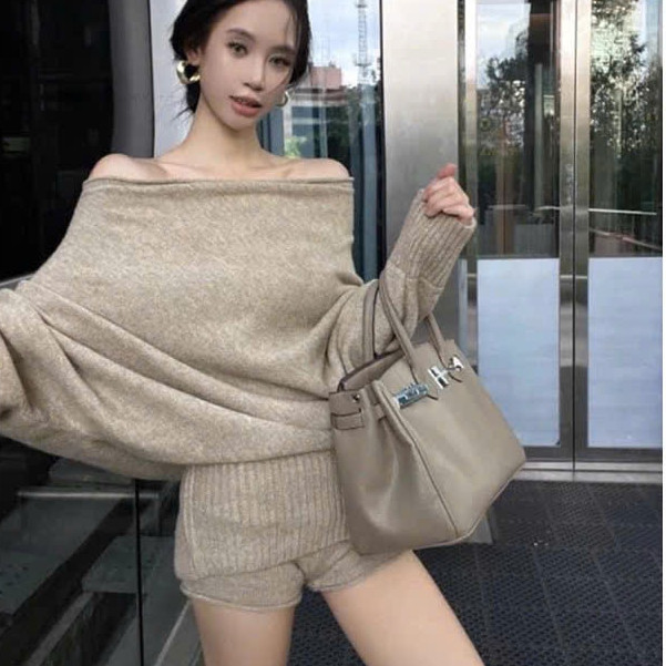 Set Áo Len Trễ Vai Cánh Dơi Mix Quần Short KCloset Dày Dặn Nữ Tính NA550